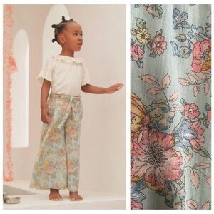 Louise Misha Blue Pink Floral Print Amandine Wide Leg Gauze Cotton Pants 10